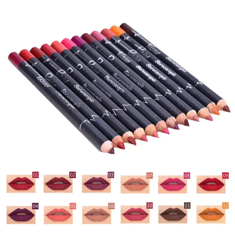 Ensemble de rouge à lèvres crayon Imperméable Facile à porter Coupe antiadhésive Matte Lip Liner Maquillage longue durée 12Pcs Kits de combinaison Cosmétiques