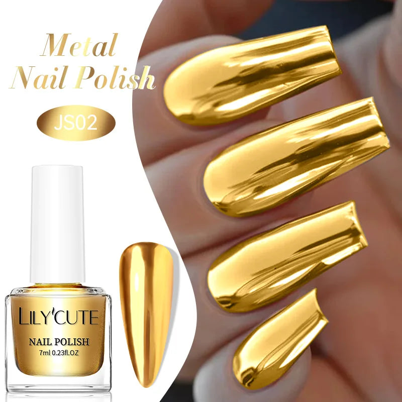 LILYCUTE 7ml Ultra Shine Vernis à ongles en métal longue durée Effet métallique Nail Art Vernis Bouteille en verre Séchage rapide à l’air