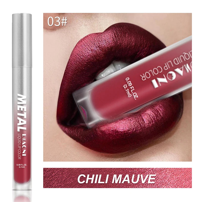 Rouge à lèvres liquide à brillant métallique, 12 couleurs, nacré, imperméable, brillant à lèvres, anti-taches, maquillage glamour pour les lèvres