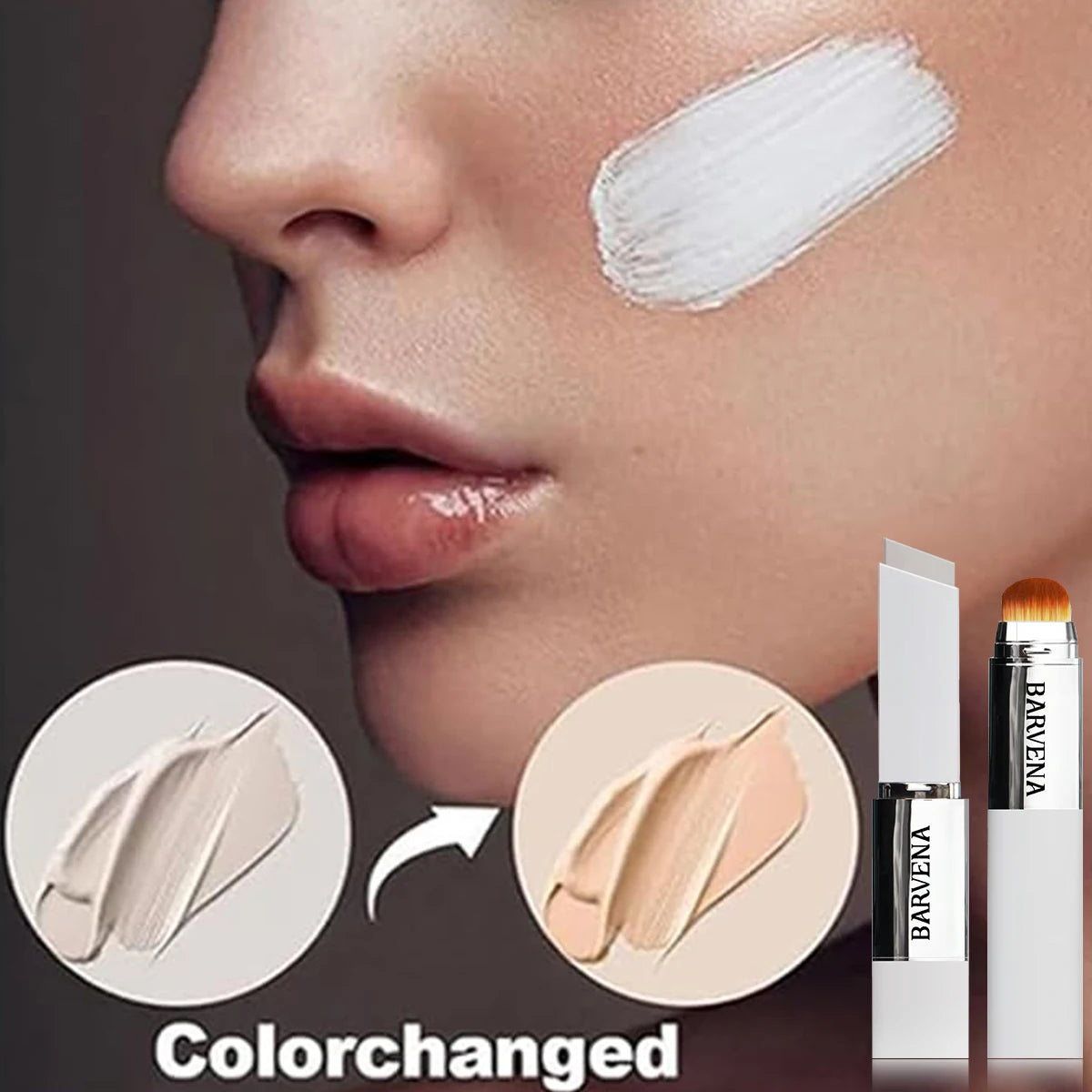 Bâton de fond de teint triangulaire à double extrémité avec pinceau, maquillage imperméable et anti-transpiration, longue durée, créant un effet rajeunissement