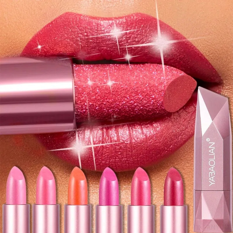 Rouge à lèvres rose rose diamant nude rouge à lèvres imperméable à paillettes nacrées longue durée rouge à lèvres en velours paillettes dorées paillettes métalliques maquillage