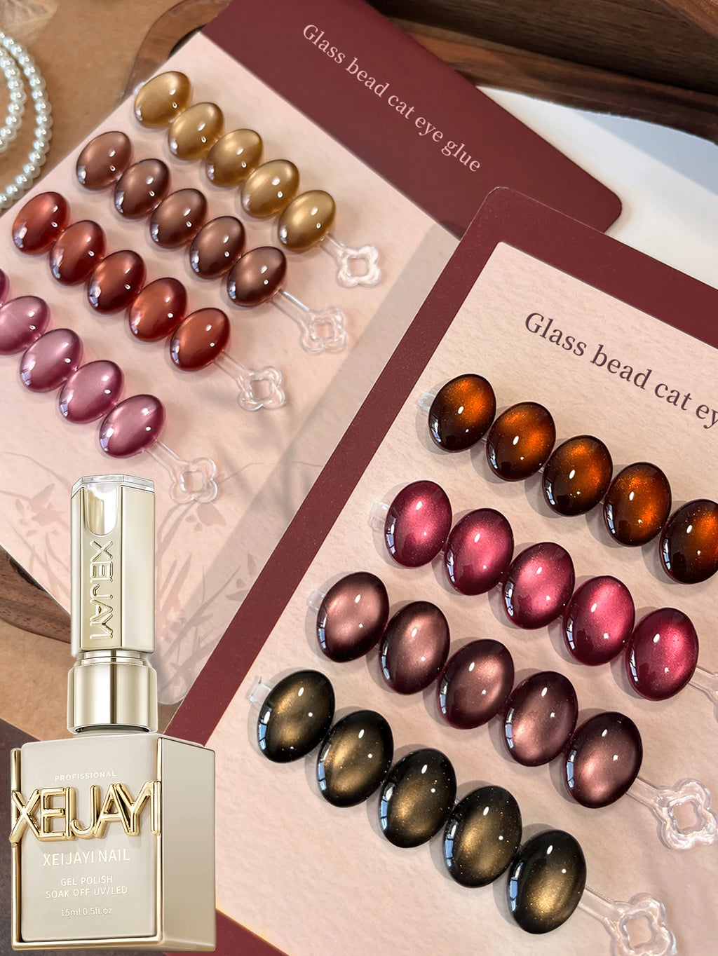 XEIJAYI 15ML Ensemble de vernis à ongles en gel pour œil de chat à 8 couleurs Ankara Red Series, vernis à ongles à immersion LED UV, conception de vernis à ongles DIY de vacances